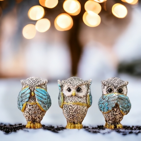 3pcs Owls Statue 'See No Evil, speak no evil, hear no evil" Resin Decoration Set - Picture 6 of 7